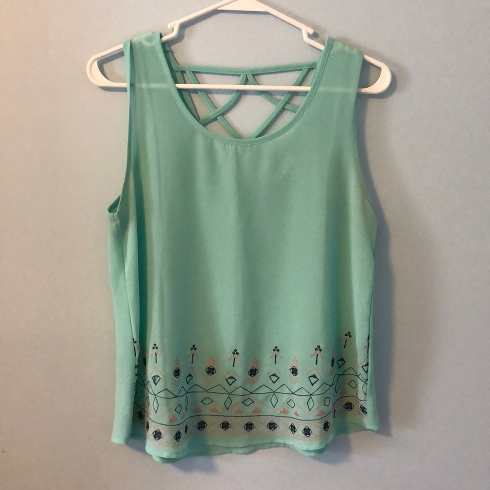 Teal tank with embroidery